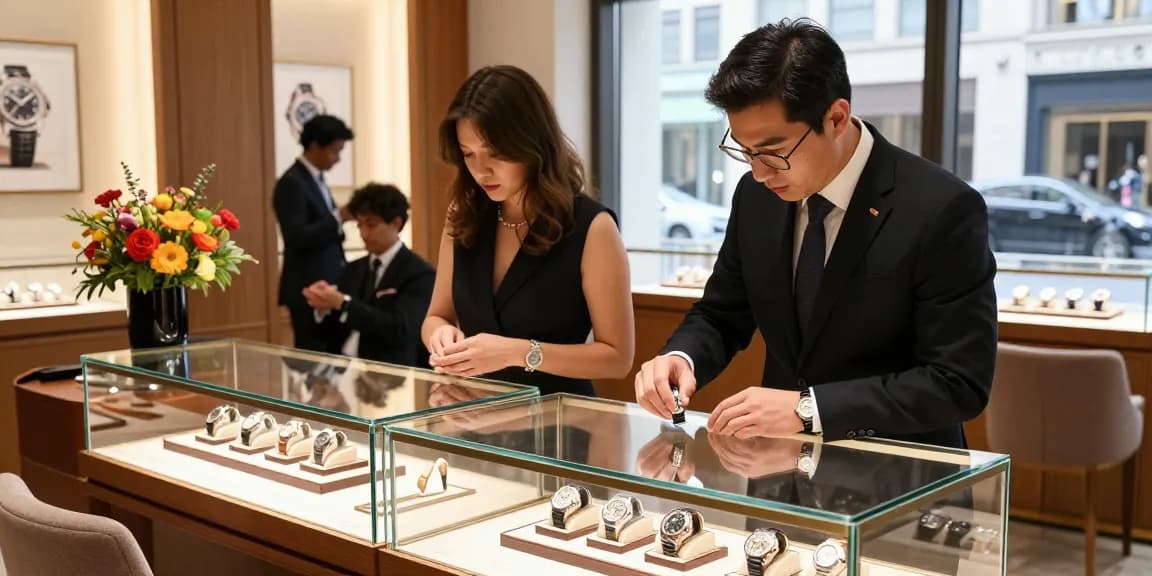 Explore premium super clone watches showcased in an elegant boutique.