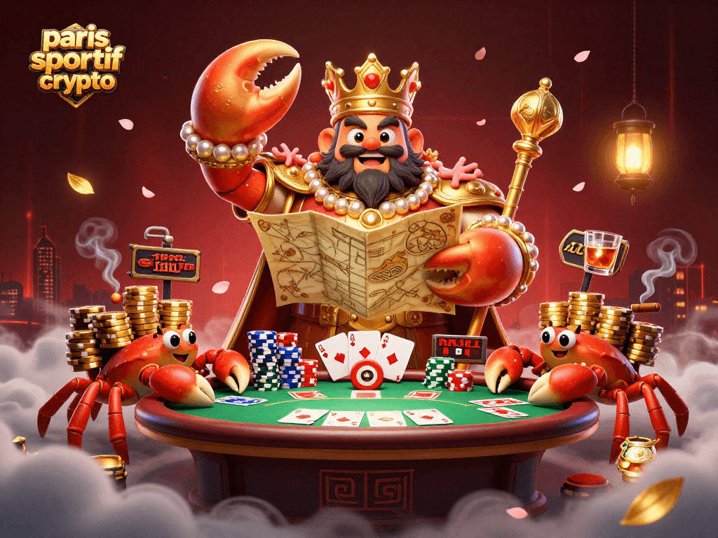 Pariez avec paris sportif crypto, un crab royal au centre d'une scène dynamique de jeux d'argent.