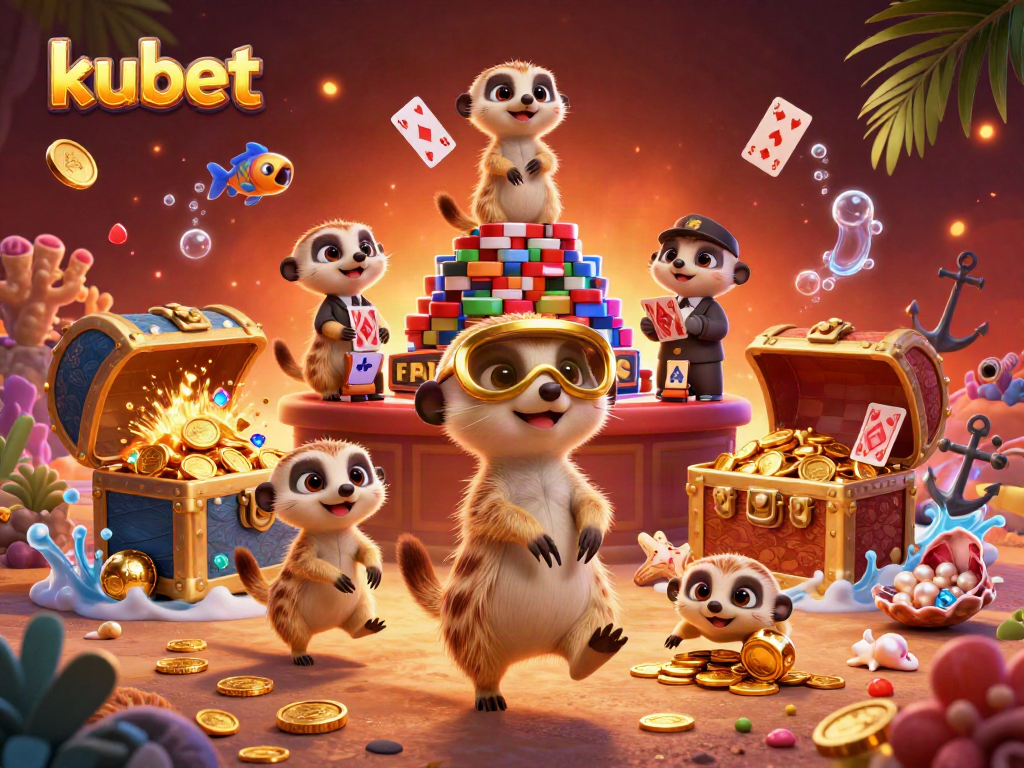 Engage in thrilling gameplay at kubet with 3D meerkats overseeing an animated casino adventure.