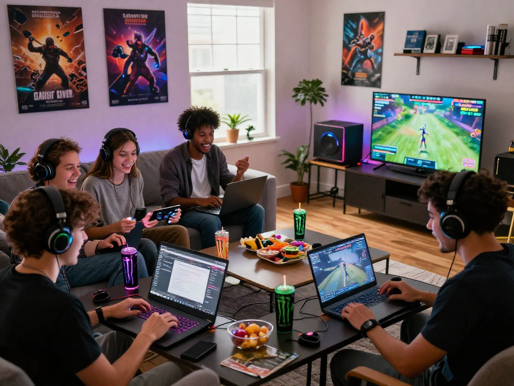 Group enjoying a lively adult game session in a cozy living room, showcasing modern gaming culture.