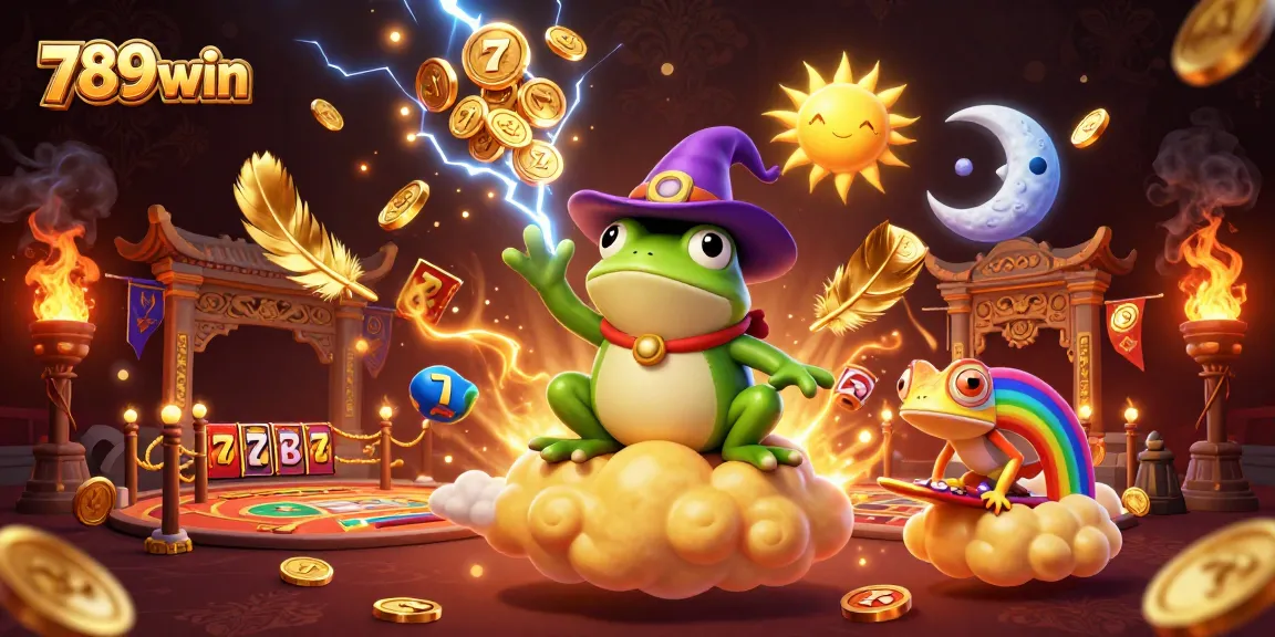 Experience the thrilling world of 789win, where a wizard frog conjures golden abundance in a lively casino scene.