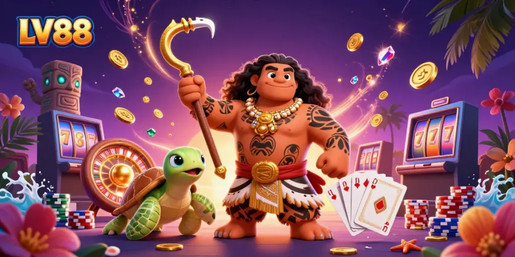 Engage in thrilling gameplay with LV88, showcasing a vibrant casino scene of luck and excitement.