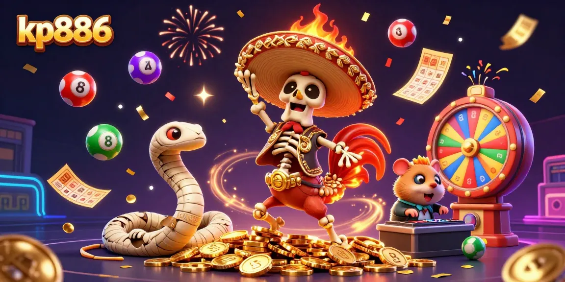 Experience thrilling games at kp886 with vibrant characters celebrating in a dynamic casino scene.