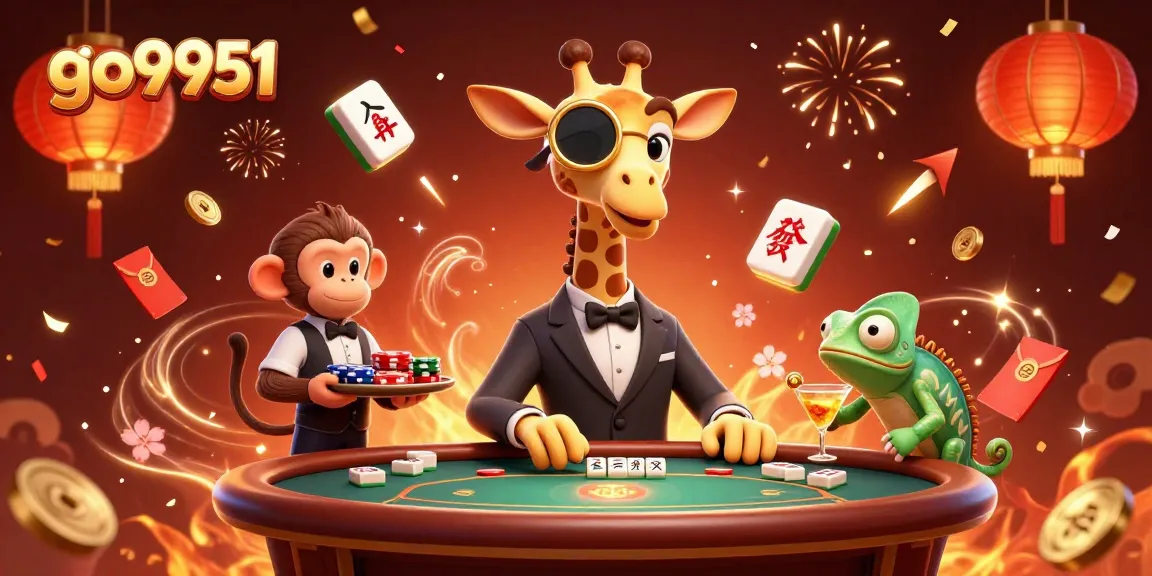 Experience the excitement of go9951 with a vibrant scene of animated casino characters and celebratory elements.