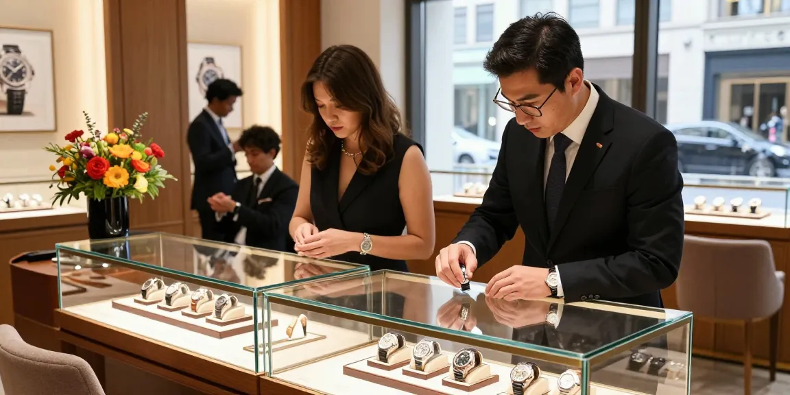 Explore premium super clone watches showcased in an elegant boutique.