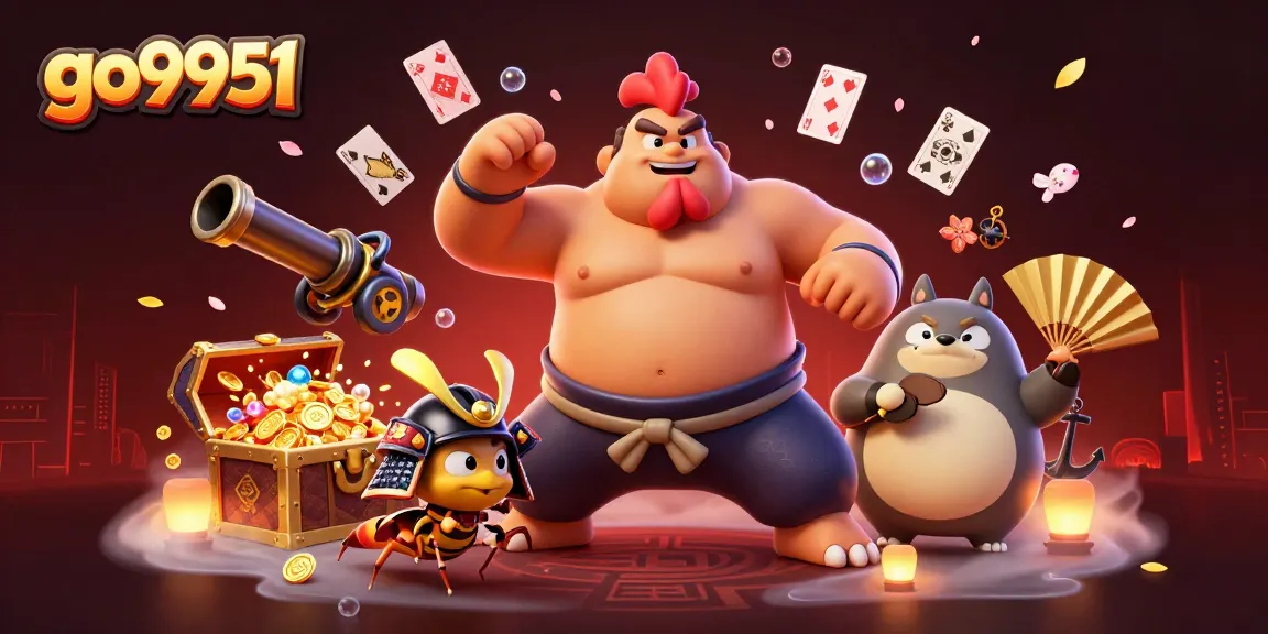Watch the powerful sumo wrestler rooster celebrate big wins at go9951 with explosive gems and dynamic casino elements.