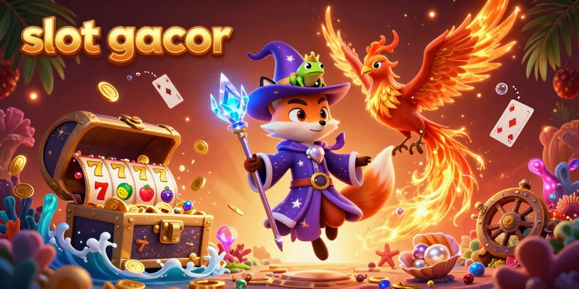 Engage with the magical slot gacor experience featuring a wizard fox, phoenix, and treasure.