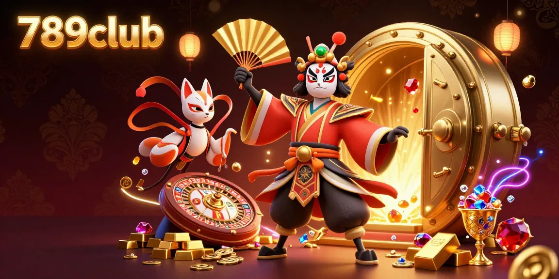Experience thrilling gameplay at 789club with a vibrant 3D casino scene featuring slot reels and gold treasures.