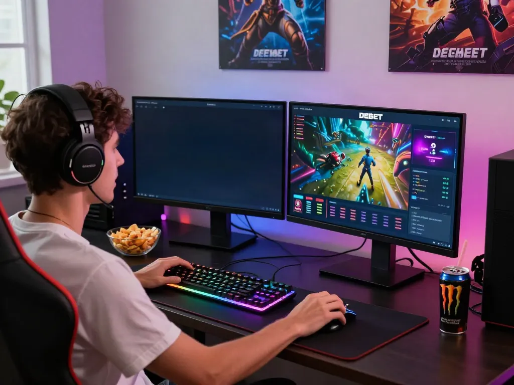 Experience intense online gaming with DEBET platform visuals, showcasing excitement and engagement.