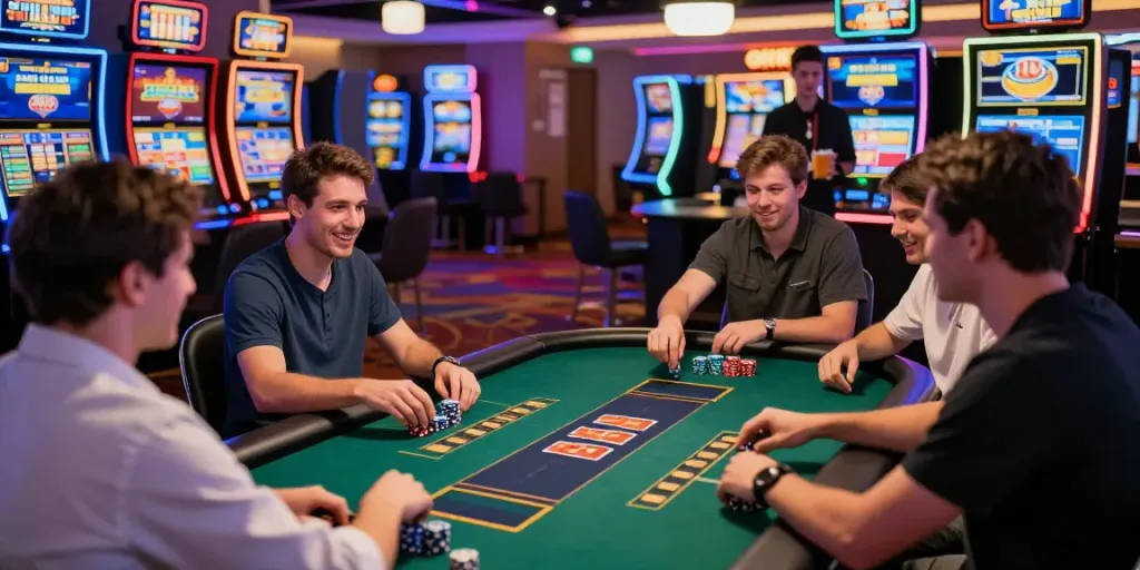 Exciting online casino gaming scene at GEM88 featuring players engaged in dynamic slots and sports betting.