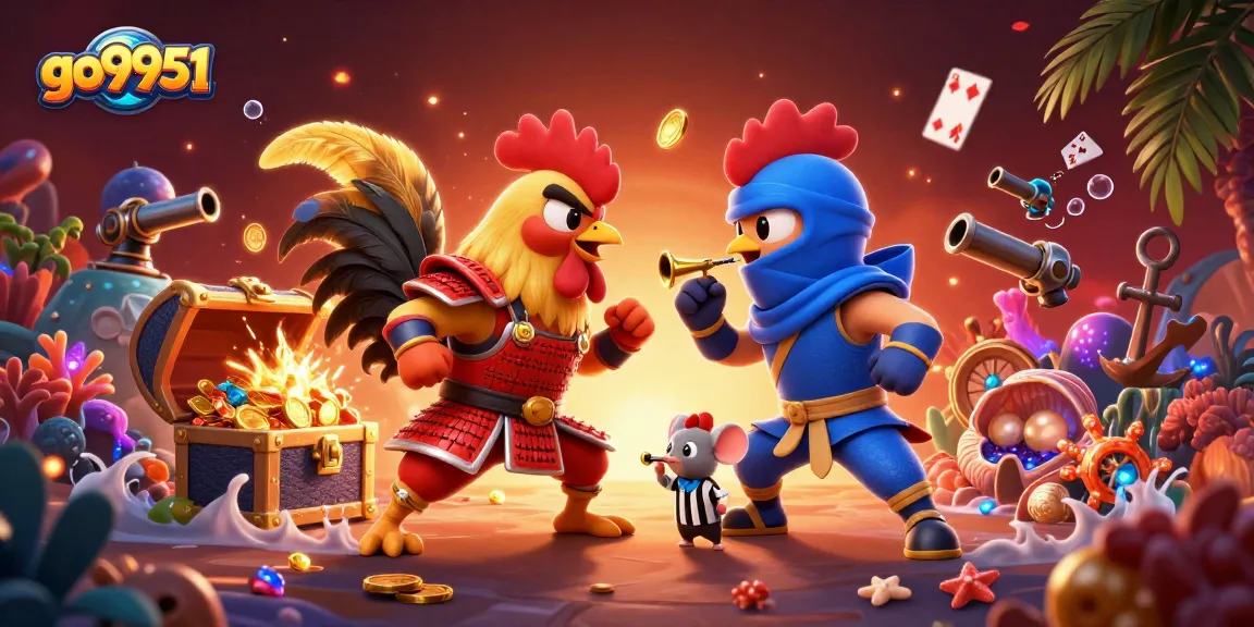 Engage with the go9951 thrilling rooster standoff in a vibrant casino setting!