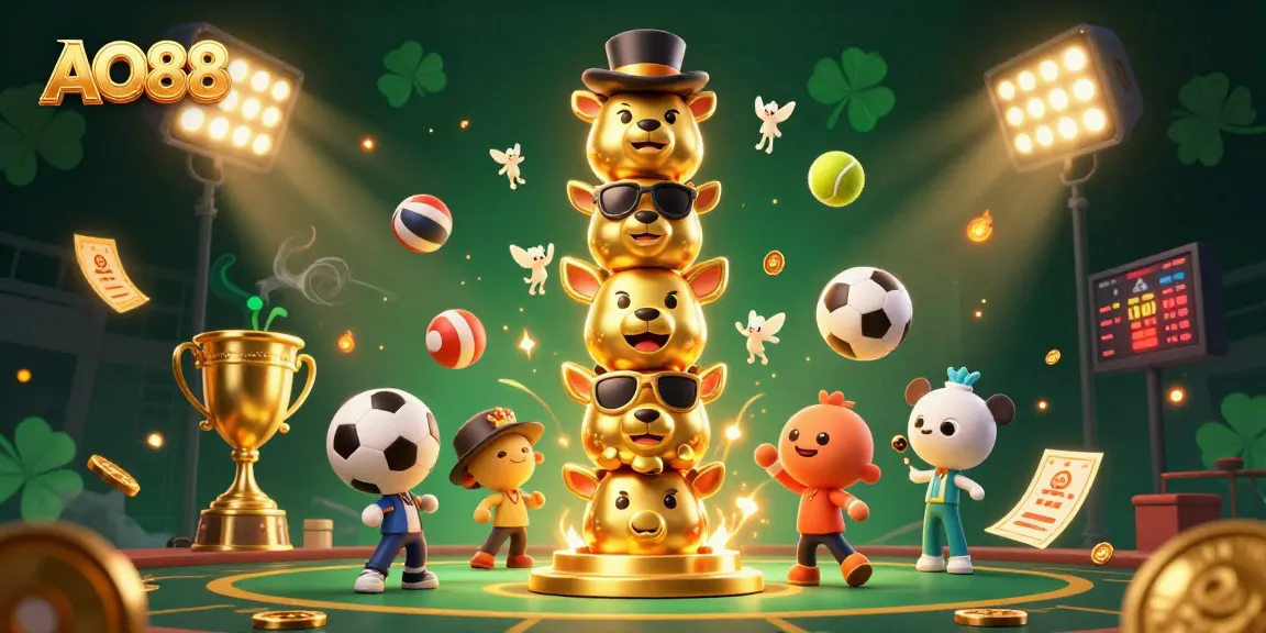 Engage with exciting games at AO88, featuring dynamic sports elements and a vibrant totem pole.