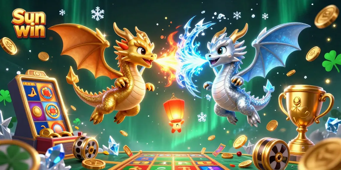 Engage with Sun win as golden and silver dragons symbolize casino excitement and dynamic gaming.